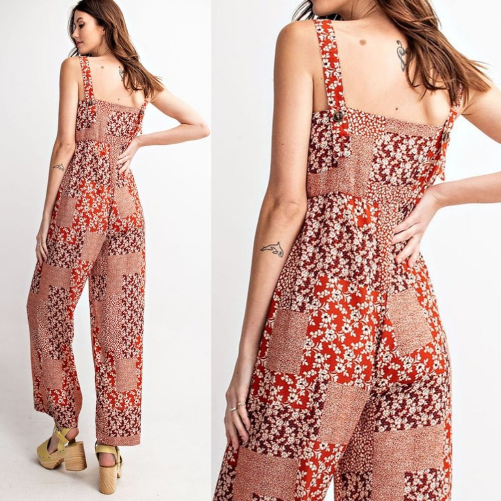 NEW Mix Floral Patch Print Button Front Jumpsuits - Picture 4 of 10